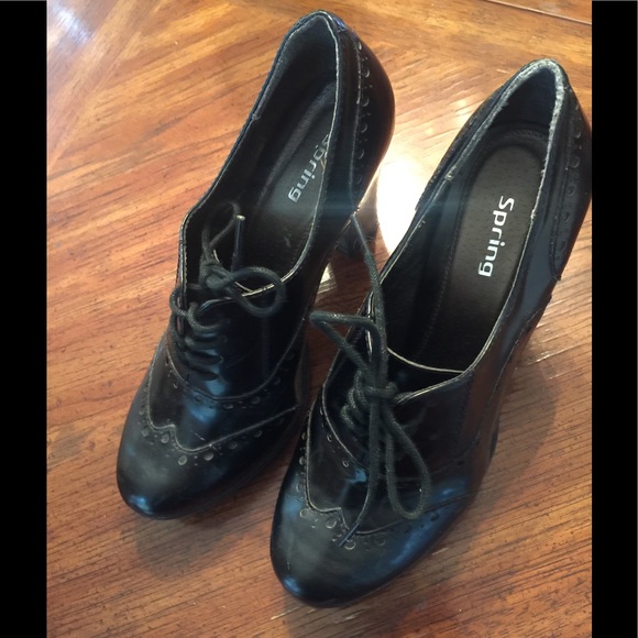 Black Patent Lace Up Shoes - Picture 2 of 5